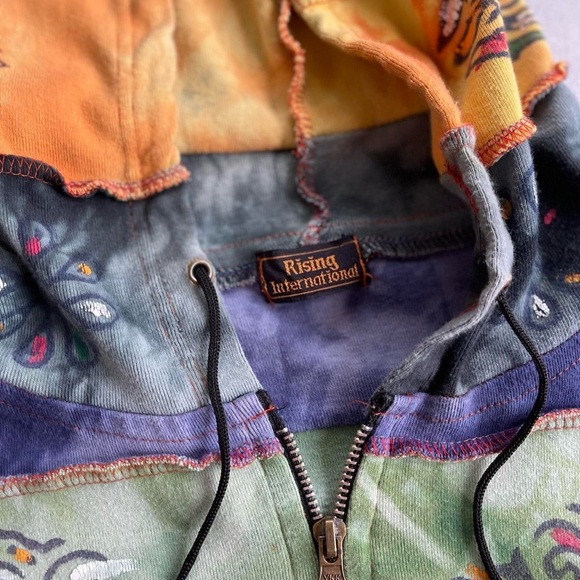 Rising International Multicolor Tie Dye Painted Layer Boho Hippie Hooded Jacket - Picture 2 of 5